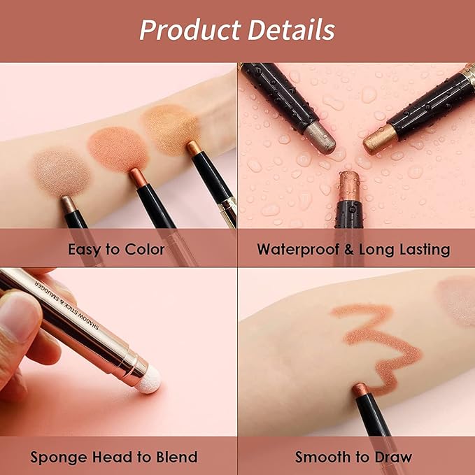 Rose Red Shimmer Eyeshadow Stick Makeup, Smooth Cream shimmer Glitter Eyeshadow Pencil Long Lasting Waterproof Eye Shadow Highlighter Makeup, Hypoallerge(Light rose red shimmer 06)