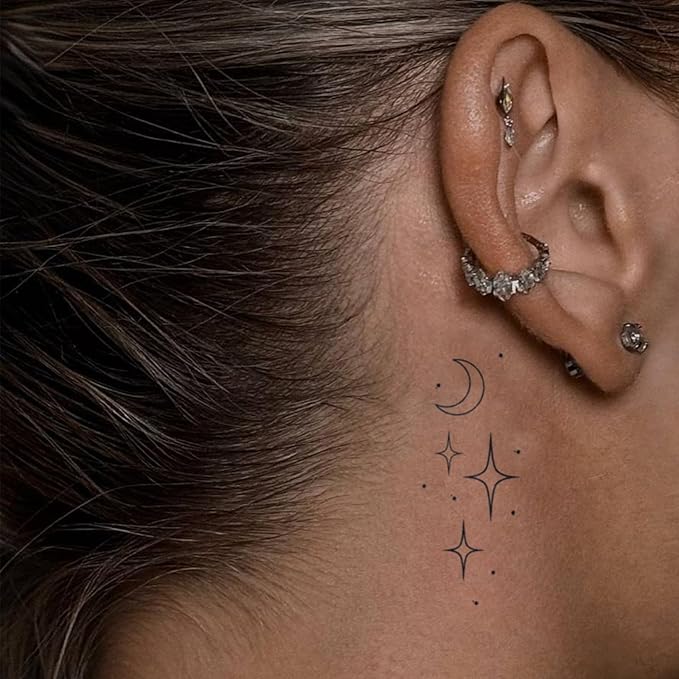 Celestial Temporary Tattoos – Realistic & Long-Lasting Sun Moon Star Minimal Fake Tattoos, Waterproof Semi-Permanent Body Stickers for Shoulder, Neck, Collarbone