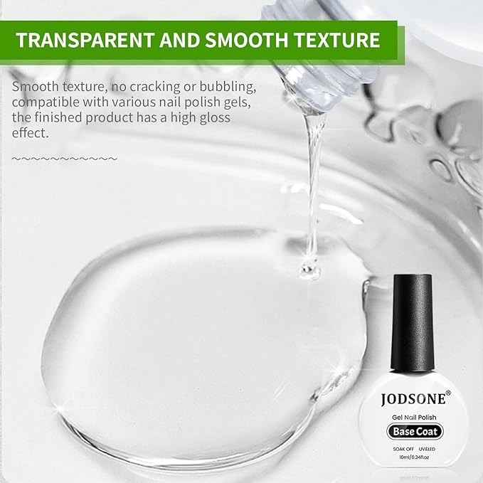 JODSONE 2 Bottles 10ml Of Top Coat Base Coat Gel Polish Set Bright Surface At Home DIY Nail Salon Girl Gift, transparent