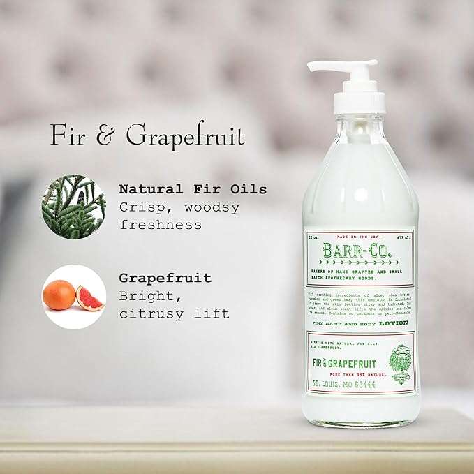 BARR-CO. Fir & Grapefruit Scent Shea Butter Lotion for Dry Skin, Bright Grapefruit and Cooling Balsam, Shea Moisturizing Lotion for Sensitive Skin, 16 fl oz