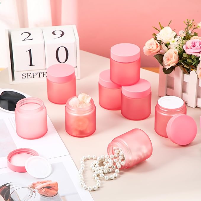 Norme 12 Pcs 4 oz Glass Jars with Lids Leakproof Round Airtight Empty Cosmetic Jars with Inner Liners Lid for Storing Lotions Powder Ointments Candle Making Tins (Pink)