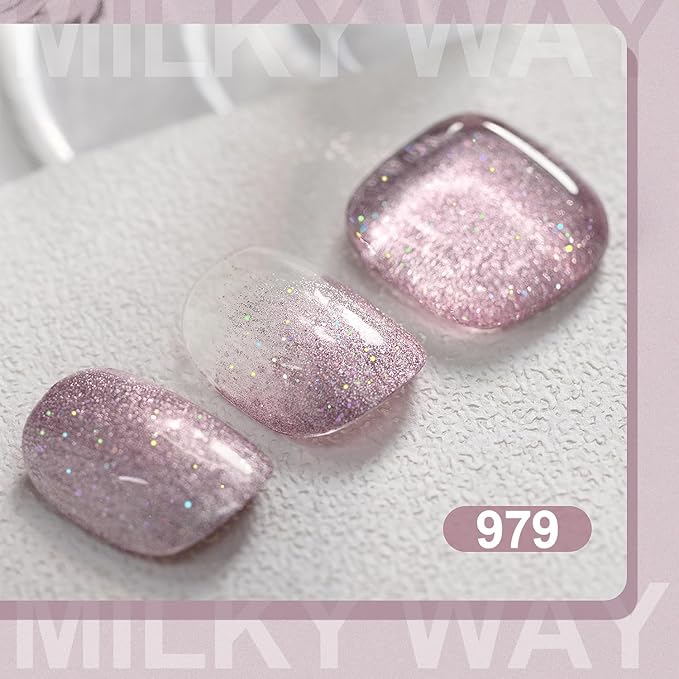 RARJSM Glitter Gel Polish Metallic Rose Pink Shiny Diamond Sparkly Holographic Iridescent Chunky Purple Pink Pigments Nail Gel Polish Soak off L e d U V Curing Required for Nail Art Salon Manicure