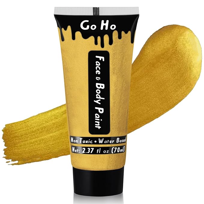 Go Ho Metallic Gold Face Body Paint Washable(2.37oz/pc),Water Based Cream Gold Face Paint,Body Paint for SFX Cosplay Costumes Festivals Halloween Makeup