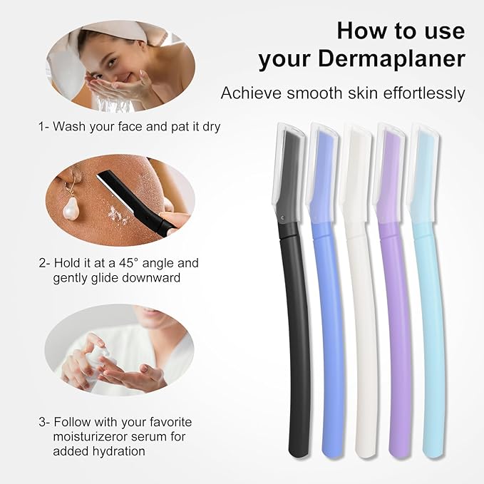 Precision Dermaplane Razor, Face Razors for Women and Men, Eyebrow Razor, Dermaplaning Tool, Peach Fuzz Remover, Skin-friendly Microblades with Protective Cap