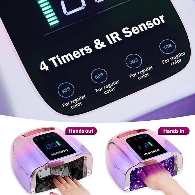 Professional Rechargeable 96W UV LED Portable Cordless UV Light for Nail Lamp Machine with Removable Stainless Steel Bottom,4 Timer Setting and Smart Sensor Nail Dryer (Gradient Purple)