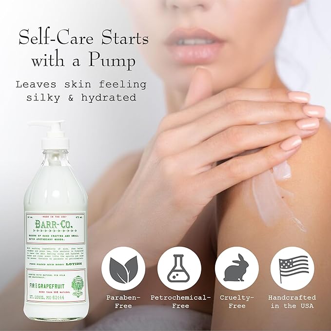 BARR-CO. Fir & Grapefruit Scent Shea Butter Lotion for Dry Skin, Bright Grapefruit and Cooling Balsam, Shea Moisturizing Lotion for Sensitive Skin, 16 fl oz