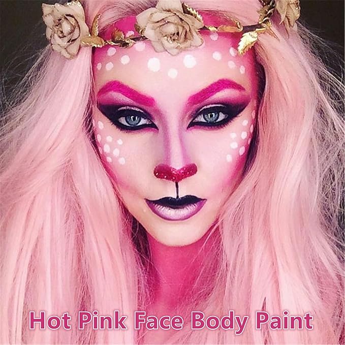 Go Ho Hot Pink Body Paint Washable(2.37oz/pc),Water Based Cream Hot Pink Face Paint,Pink Face Body Paint for SFX Cosplay Costumes Festivals Halloween Makeup