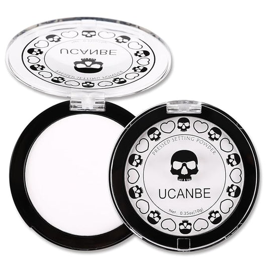 UCANBE White Pressed Setting Powder for Special Effects & Halloween Makeup, Translucent Matte Finishing Powder, Baking White Face Powder for Long Lasting Coverage, Portable Compact