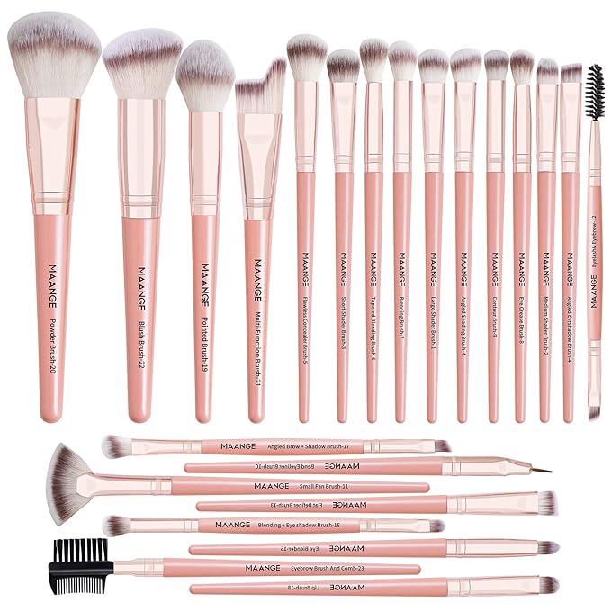 MAANGE Makeup Brush Set 23 Pcs Makeup Brushes Premium Synthetic Make up brushes Professional Face Powder Blush Pointed Eyeshadow Blending Brush Kit, Graduation Gift (Pinkgold)