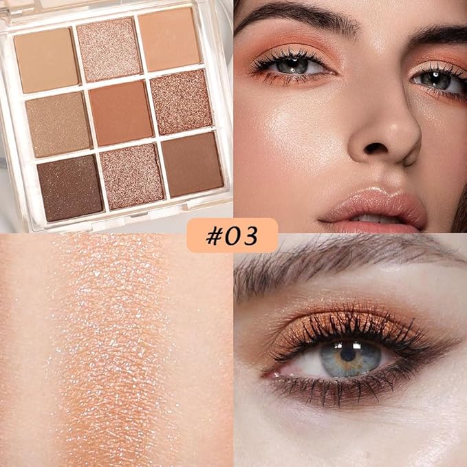 9 Colors Colorful Eyeshadow Palette Makeup,Rose Gold Brown Nude Matte Shimmer Neutral Eye Shadow Powder Palette,Naturing-Looking Long Lasting Waterproof