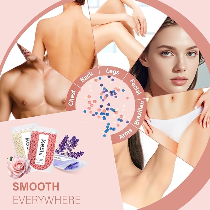 KeShi Waxing Kit, Painless Hair Removal Wax Warmer with 6 Bags Hard WaxBeans for Full Body, Legs, Face, Eyebrows & Bikini— Ideal for Both Women & Men(Blush)