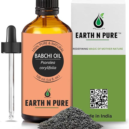Earth N Pure Babchi Oil (Bakuchi Oil) Cold Pressed, Natural & Therapeutic Grade with Glass Dropper - 100 ml