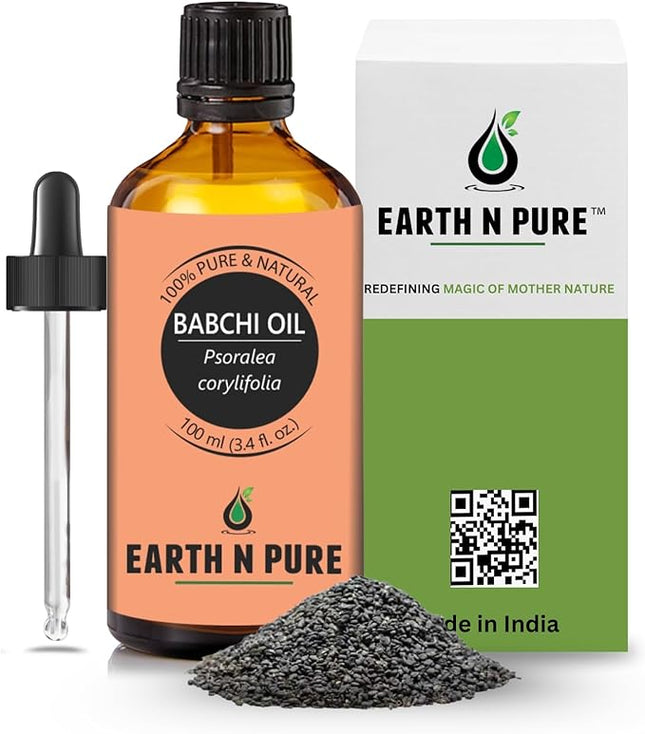 Earth N Pure Babchi Oil (Bakuchi Oil) Cold Pressed, Natural & Therapeutic Grade with Glass Dropper - 100 ml