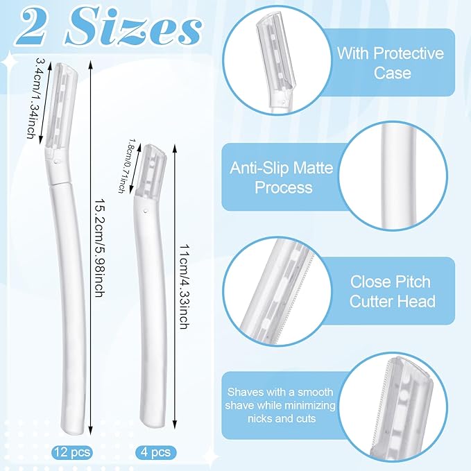 16 Count Dermaplane Razor for Women Face, Professional Facial & Eyebrow Hair Remover, Gentle Skin Exfoliation with Precision Blades，Transparent