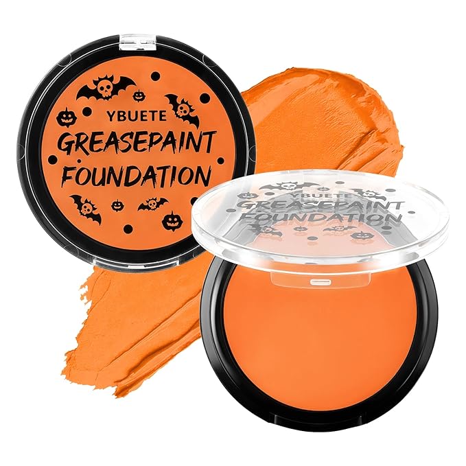Orange Cream Face Body Painting Foundation, Professional Full-coverage Oil Based Orange Face Paint Halloween SFX Cosplay for Pumpkin Clown Tiger Monster Adult Costume Party & Carnival