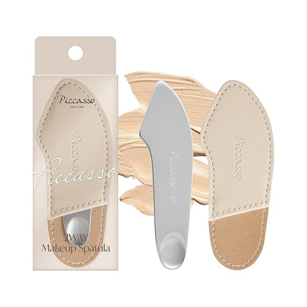 Piccasso 2-Way Makeup Spatula – Professional Foundation & Skin Care Spatula for Face, Dual-Ended Stainless Steel Tool for Precise and Hygienic Application, Includes Leather Case