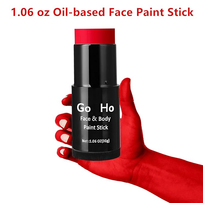 Go Ho Cream-Blendable Red Face Paint Stick (1.06 Oz),Full-coverage Red Body Paint Makeup for Adults Children Halloween Cosplay Clown Devil SFX Makeup,Waterproof Red Makeup Stick