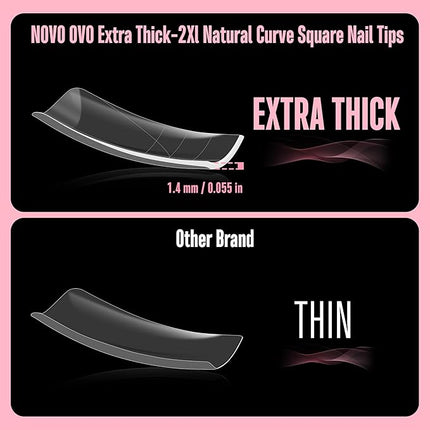 NOVO OVO Halloween XXL Slightly Curved Sharp Square Nail Tip, Extra Thick Natural Curve False Nails Press on, Full Cover Soft Gel Extension Fake Nail Acrylic French Tip Auxiliary Line x 15 Size 240pc