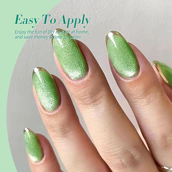 Born Pretty Christmas Green Gel Nail Polish,Jelly Transparent Gel Nail Polish, Cat Magnetic Eye,Shimmer Glitter Holographic Green Gel Polish Kit for Salon Manicure and Nail Art DIY at Home 6PCS 7ml