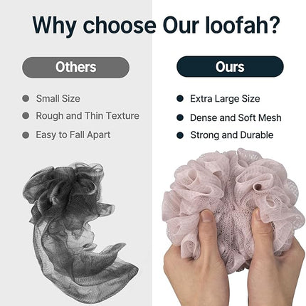 AmazerBath Loofah Sponge 60g/PCS, Shower Loofah for Men and Women - Body Scrubber Loofa Set of 3, Bath Sponge - Grey Blue-Pink-White