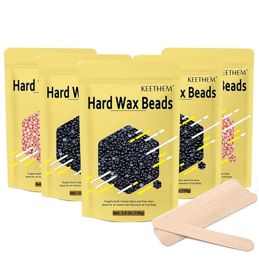 Wax Beads,5 Packs Hard Wax Beads Waxing at Home for Hair Removal - Hard Wax for Sensitive Skin Women with sticks, Bikini Brazilian Body Face Waxing (5 * 100g, Jasmine & Rose)