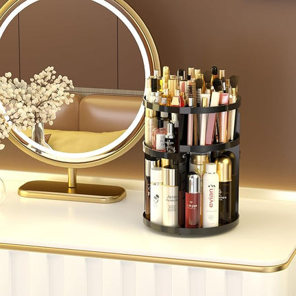 360 Large Rotating Makeup Organizer Countertop, Clear Acrylic Makeup Organizers, Organizador De Perfumes, 7 Layers Large Make Up Organizer, Huge Storage Fits for Vanity and Bathroom (Black, Small)