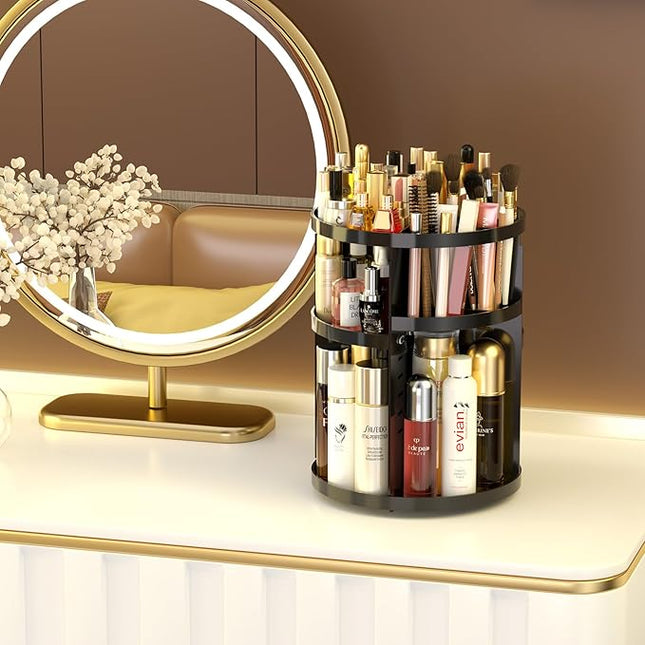 360 Large Rotating Makeup Organizer Countertop, Clear Acrylic Makeup Organizers, Organizador De Perfumes, 7 Layers Large Make Up Organizer, Huge Storage Fits for Vanity and Bathroom (Black, Small)