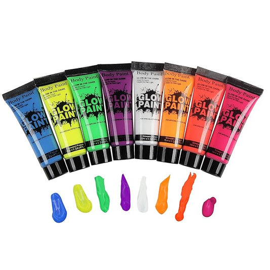 Glow in Dark Face Body Paint UV Blacklight Neon Fluorescent, Halloween Washable Body Paint