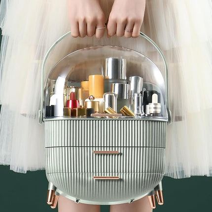 CANITORON Makeup Organizer with 2 Drawers and Brush Storage Box, Cosmetic Display Case for Vanity and Bathroom Countertop Storage (Sage Green)