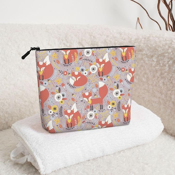 MOLAIGIN Funny Fox Forest Foxea Cosmetic Bag For Women, Travel Makeup Bag, Toiletry Zipper Bag, Large Capacity Aesthetic Cases