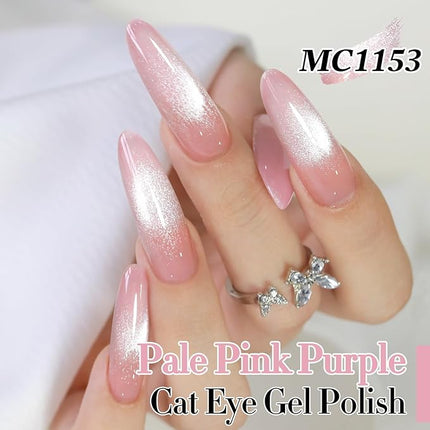 Double Rhythm 0.5 Oz Cat Eye Gel Polish with Magnet Same Color Same Bottle Holographic Glitter Shimmer Translucent Color Salon 15 ML Magnetic Nail Art (Pink Purple-MC1153)