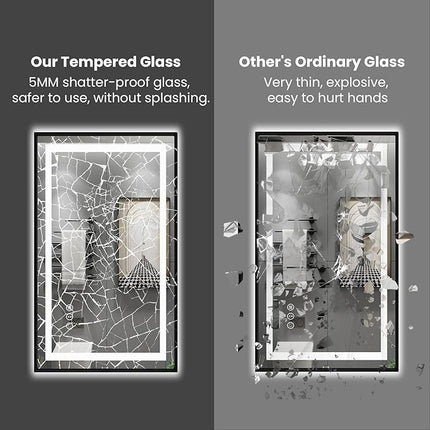 Amorho LED Mirror for Bathroom, 40" X38" Front Light and Backlit Black Framed, Stepless Dimmable, Anti-Fog, Shatter-Proof, Memory, 3 Colors, Double LED Vanity Mirror