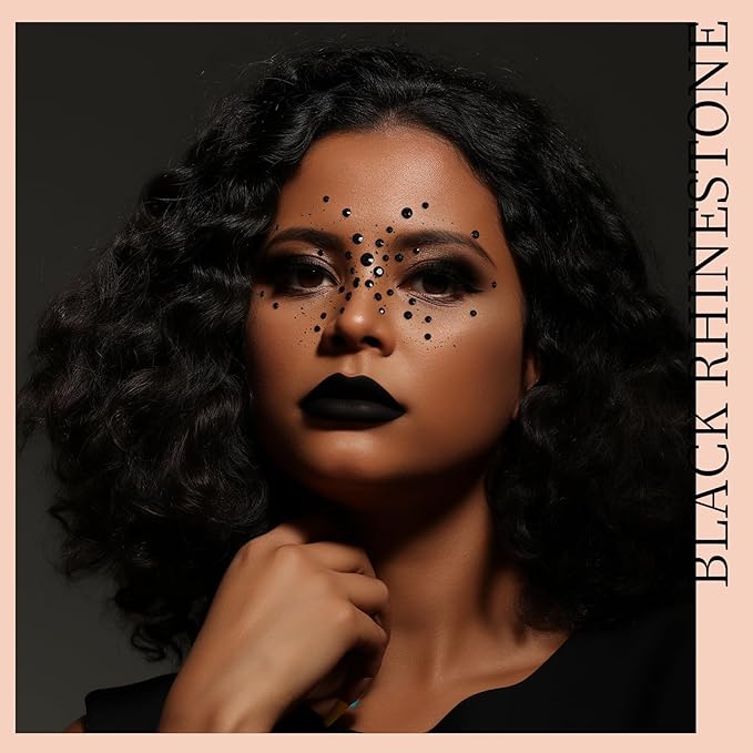 Teenitor Red and Black Face Gems Black Face Rhinestone Makeup Festival Face Jewels Red Stick On Gems, Self-Adhesive Rhinestone Set for Halloween Makeup