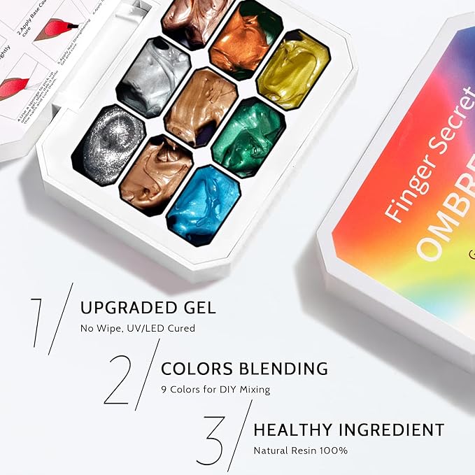 Sponge Pat Paint Nail Gel, 9 Colors Ombre Nails Gradient Gel Nail Blush Blooming Aura Nails Drawing Stripper Floral Painting Nail Art, No Wipe, UV/LED Curing (9 Colors M)