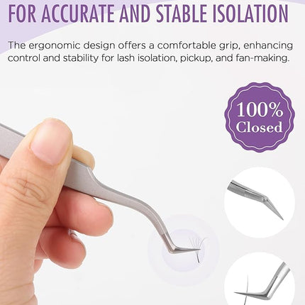 Beyelian Volume Lash Tweezers Lash Tweezers for Eyelash Extensions, Non-slip High Precision Effortless Tip for Mega Fans, Stainless Steel ZJ12