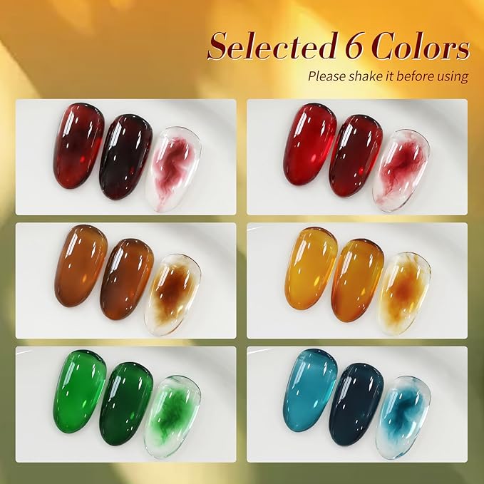 Born Pretty Jelly Gel Nail Polish,Halloween Fall Winter Transparent Gel Polish,Christmas Brown Blood Wine Red Orange Green Blue,Soak Off U v LED Light Cure Nail Art Kit for Salon and DIY at Home