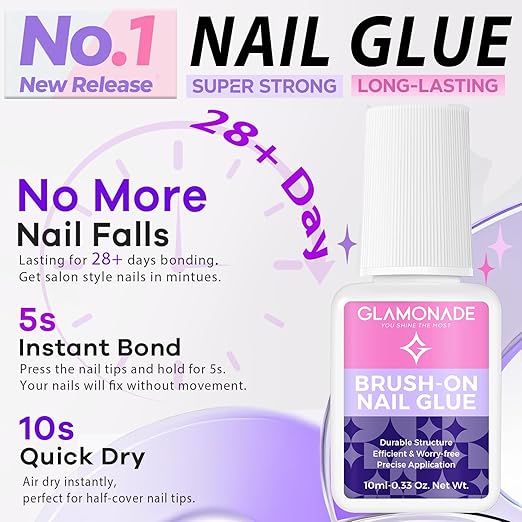 Super Strong Nail Glue: Press-ons and Acrylic Nails Nail Glue, Fake & False Nail Tips Glue - 10ml Brush-on Professional Easy Long-Lasting Adhesive