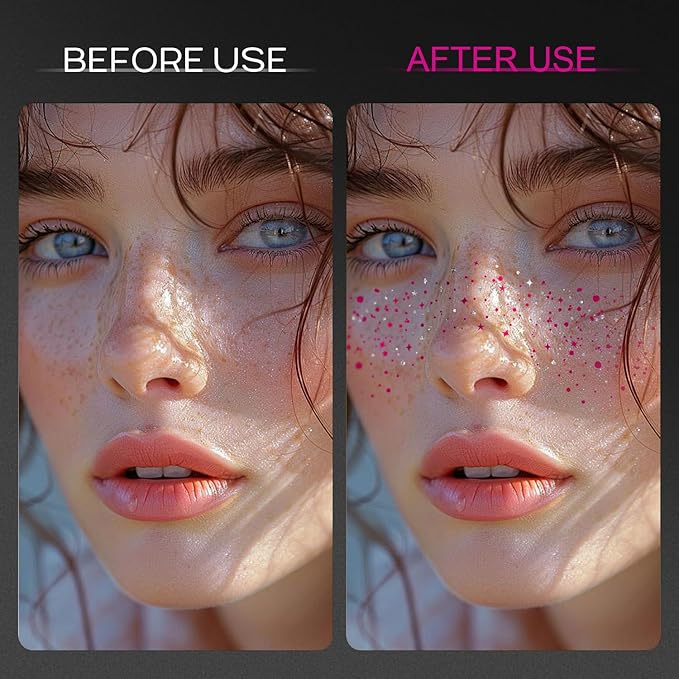 10 Pcs Rose-Silver Laser Glitter Freckles, Rose and Silver Glitter Freckles Face Tattoo, Waterproof Face Sparkle Freckles, Long-lasting 48h Freckles for Women