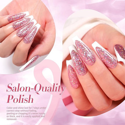 Born Pretty Holographic Nail Polish Rose Gold Glitter Sequins Nail Polish 10ML, Fast Drying Up to 7 Days of Wear, Sparkle Fingernail Polish for Women Girls