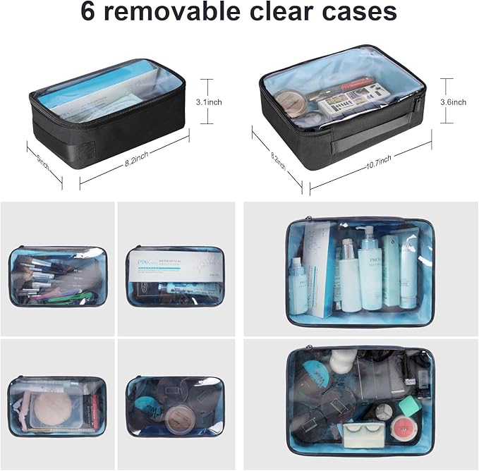 Travel Makeup Organizer Backpack with 6 Removable Cases,Extra Large Cosmetic Storage Bag for Women and Professional Make up Artist (Black)