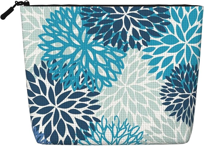 MOLAIGIN Medallion Dahlia Pinnata Floral Bobo Blue Pink Turquoise Grey Cosmetic Bag For Women, Travel Makeup Bag, Toiletry Zipper Bag, Large Capacity Aesthetic Cases