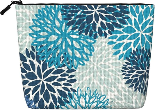 MOLAIGIN Medallion Dahlia Pinnata Floral Bobo Blue Pink Turquoise Grey Cosmetic Bag For Women, Travel Makeup Bag, Toiletry Zipper Bag, Large Capacity Aesthetic Cases