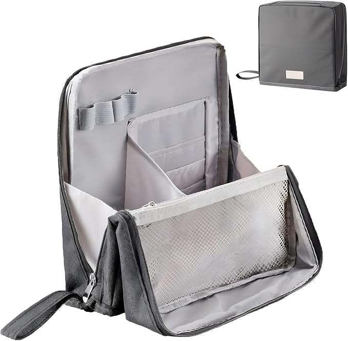 Makeup Bag,Standing Makeup Bag – Portable,Large Capacity Multi-purpose Large Capacity Oxford Cloth Standing Makeupbag Portable, Aterproof,Compartments and Handle (Grey)