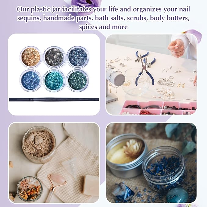 SATINIOR 100 Pcs Plastic Jars with Lids Small Containers Lids Wide Mouth Small Plastic Containers for Lotion Cream Rhinestones Body Butters Travel Storage(1 oz,White)