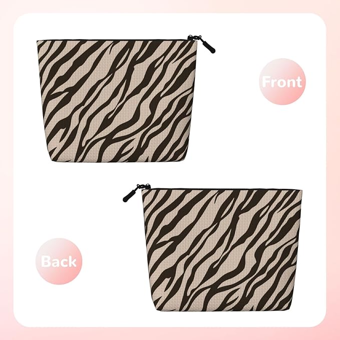 MOLAIGIN Zebra Print Brown Apricot Cosmetic Bag For Women, Travel Makeup Bag, Toiletry Zipper Bag, Large Capacity Aesthetic Cases