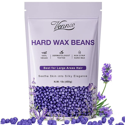 Hard Wax Beads, 1lb Wax Beans with Lavender Essence, Gentle on All Skin Types, Suitable for Legs, Back, Chest, and Bikini, Waxing Beads Refill for Easy Hair Removal at Home