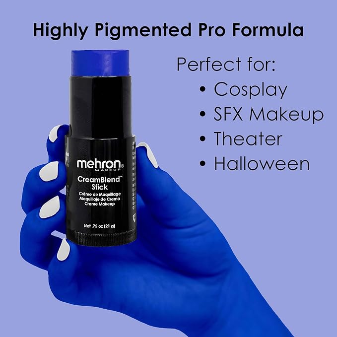 Mehron Makeup CreamBlend Stick | Face Paint, Body Paint, & Foundation Cream Makeup | Perfect for Halloween .75 oz (21 g) (Blue)
