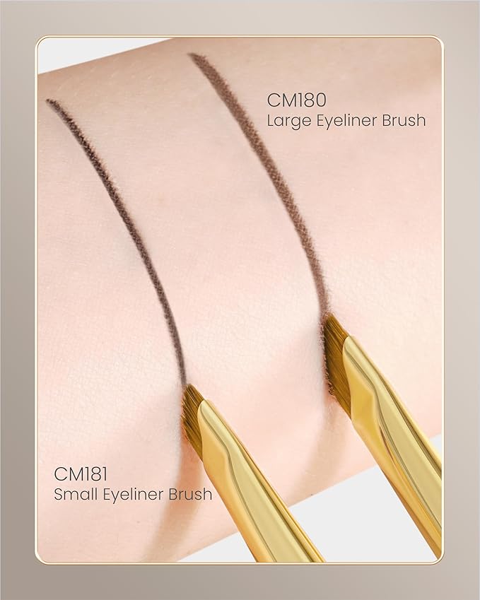 Desert Oak Series Wing Liner Duo Brush Set - CM 180 Bold Angled Eyeliner & CM 181 Precision Detail Brush for Gel/Liquid/Powder, Bubinga Handle & Brass Ferrule