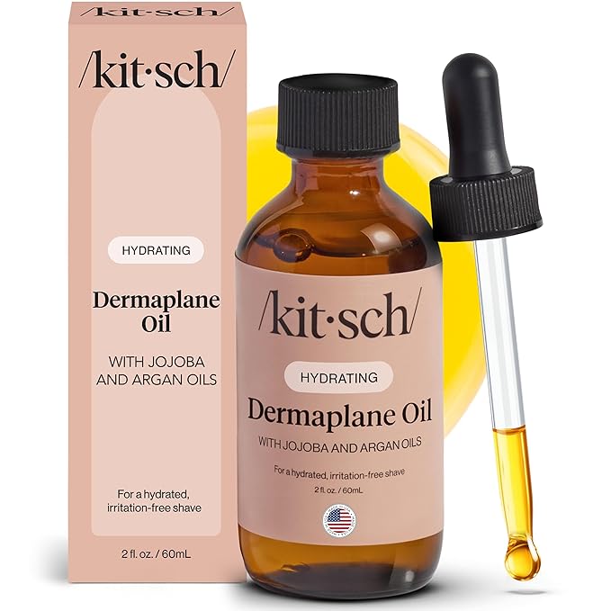 Kitsch Dermaplane Face Oil with Jojoba & Argan Oil – Hydrating Facial Formula for Dermaplaning Tool, Gua Sha & Razor Use – Irritation-Free Shave Oil for Soft, Radiant Skin – 2oz