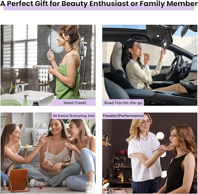 Travel Makeup Bag with LED Mirror and Light Travel Makeup Case Cosmetic Organizer Portable Cosmetic Brush Organizer Bag with Adjustable Dividers for Cosmetics Makeup Brushes Toiletry(Purple)